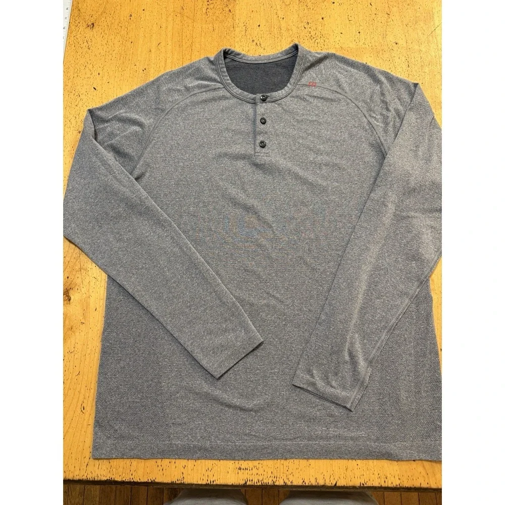 Lululemon Xl Metal Vent Tech Henley Long Sleeve Gray Performance Shirt Men's